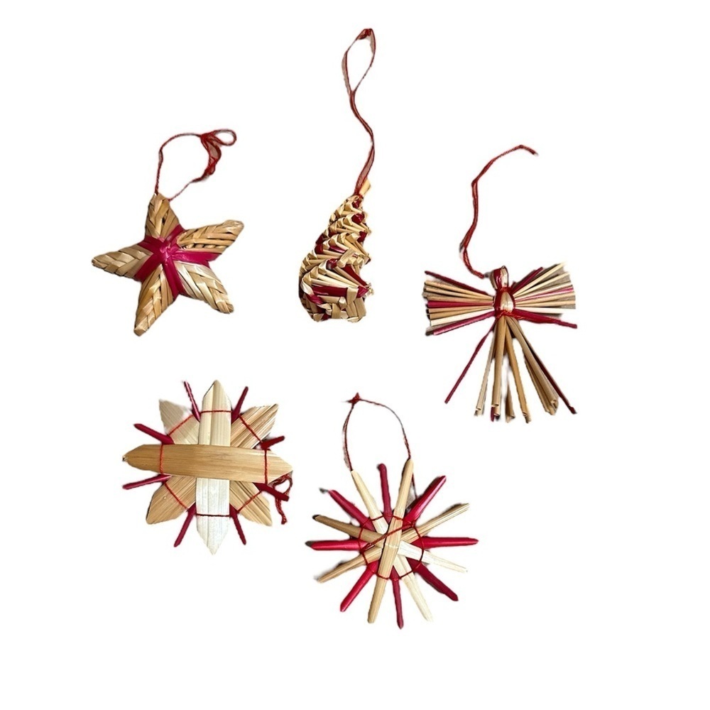 Straw Vintage Set Hand Made Ornament Christmas Set of 34